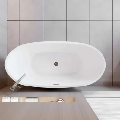 AICA Sanitaire Baignoire îlot en forme de ovale L150x72xH65cm blanc en Acrylique avec Bonde et trop plein - Pratique et esthétique