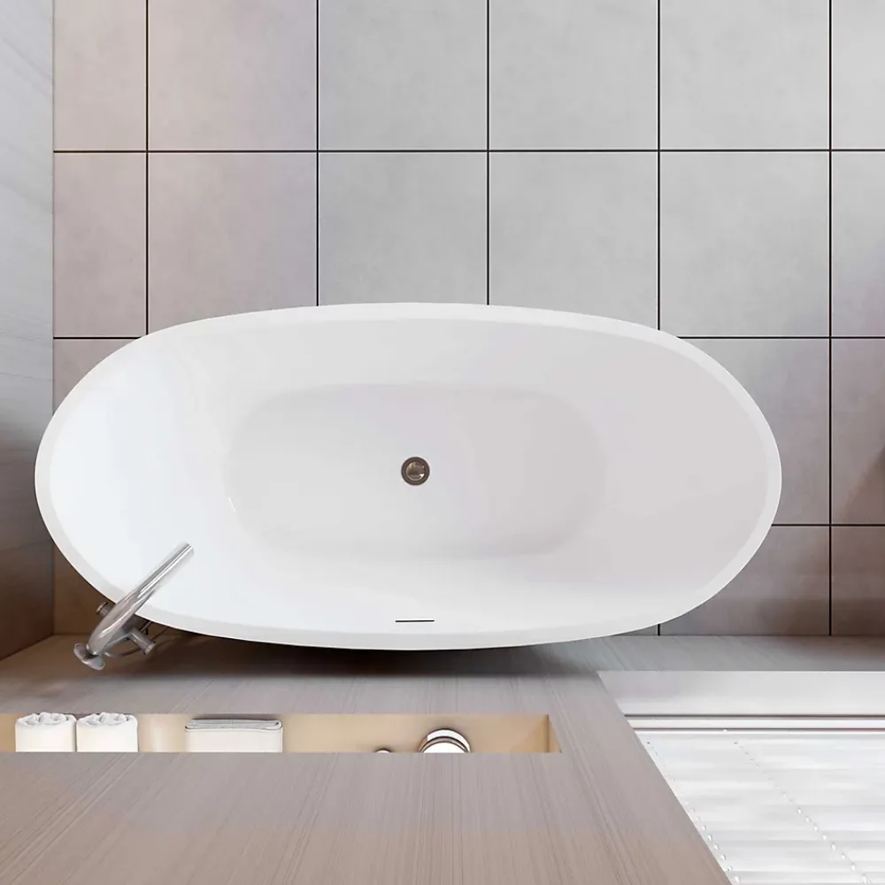 AICA Sanitaire Baignoire îlot en forme de ovale L150x72xH65cm blanc en Acrylique avec Bonde et trop plein - Pratique et esthétique