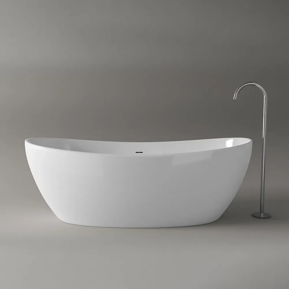 Baignoire Îlot|Bernstein Baignoire îlot Fonte minérale ovale 180x85x64cm + bonde et trop plein - Blanc brillant - HAWAII STONE