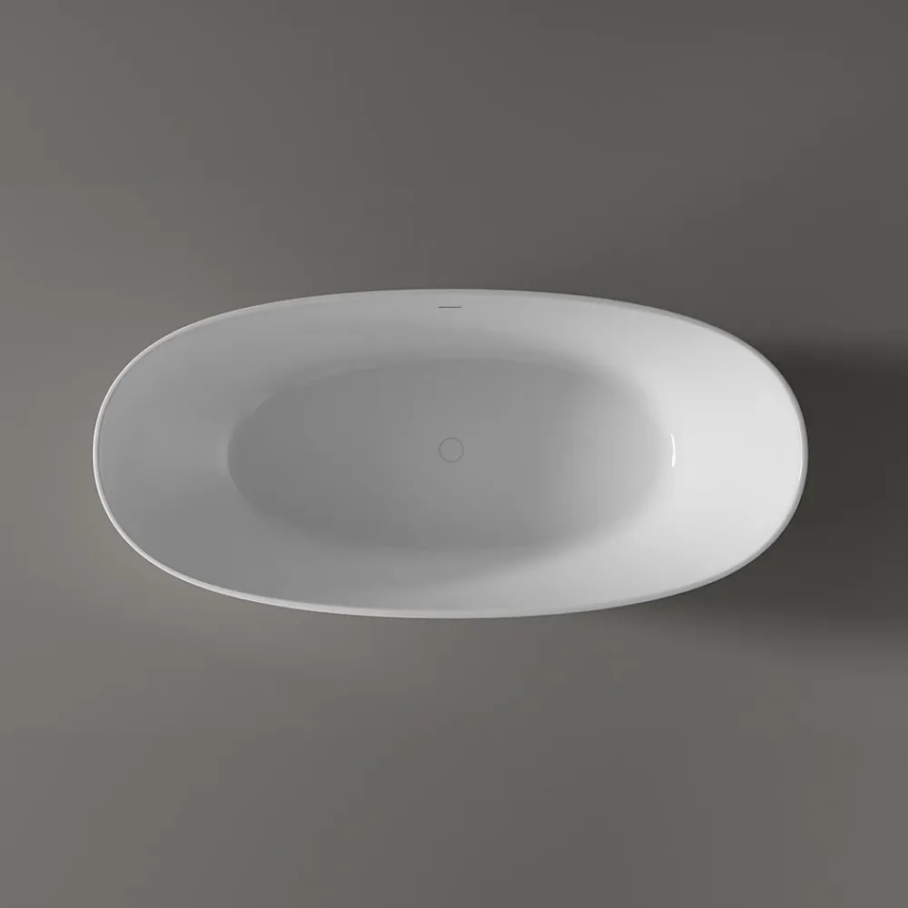 Baignoire Îlot|Bernstein Baignoire îlot Fonte minérale ovale 180x85x64cm + bonde et trop plein - Blanc brillant - HAWAII STONE