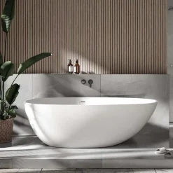 Baignoire Îlot|Bernstein Baignoire îlot fonte minérale ovale autoportante Moderne avec bonde - 170x86x54cm - VELA Blanc mat