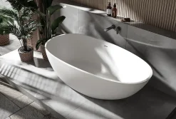 Baignoire Îlot|Bernstein Baignoire îlot fonte minérale ovale autoportante Moderne avec bonde - 170x86x54cm - VELA Blanc mat
