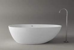 Baignoire Îlot|Bernstein Baignoire îlot fonte minérale ovale autoportante Moderne avec bonde - 170x86x54cm - VELA Blanc mat