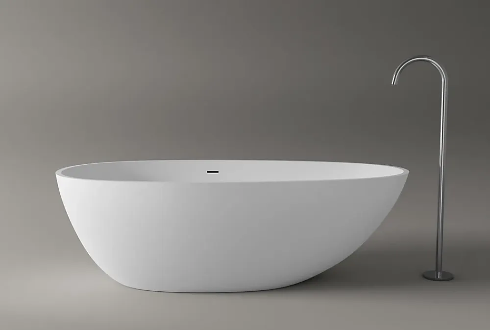 Baignoire Îlot|Bernstein Baignoire îlot fonte minérale ovale autoportante Moderne avec bonde - 170x86x54cm - VELA Blanc mat