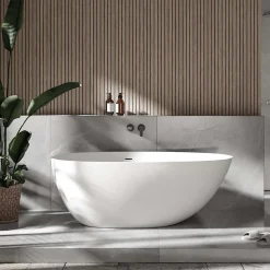 Baignoire Îlot|Bernstein Baignoire îlot fonte minérale ovale autoportante Moderne avec bonde - 150x75x54cm - VELA Blanc mat