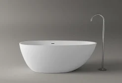 Baignoire Îlot|Bernstein Baignoire îlot fonte minérale ovale autoportante Moderne avec bonde - 150x75x54cm - VELA Blanc mat