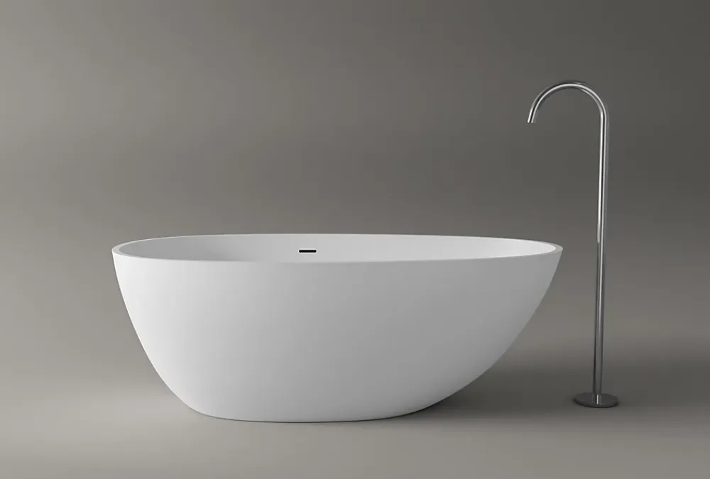 Baignoire Îlot|Bernstein Baignoire îlot fonte minérale ovale autoportante Moderne avec bonde - 150x75x54cm - VELA Blanc mat