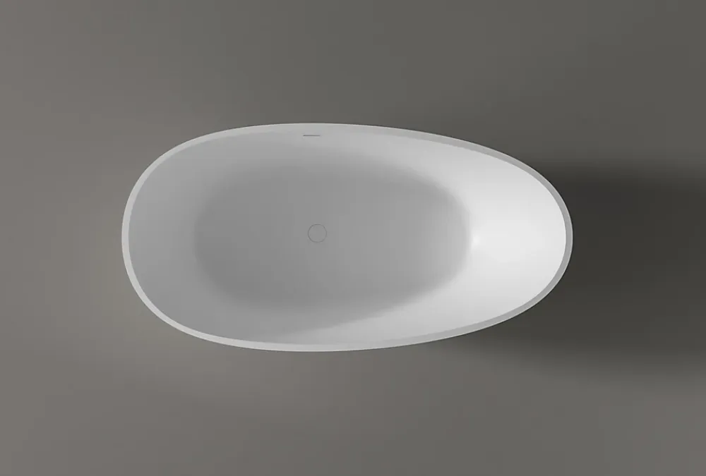 Baignoire Îlot|Bernstein Baignoire îlot fonte minérale ovale autoportante Moderne avec bonde - 150x75x54cm - VELA Blanc mat