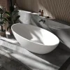 Bernstein Baignoire îlot fonte minérale Ovale Moderne pour Salle de Bain avec Bonde et trop plein - 180x85x52cm - RIO STONE - Blanc Mat