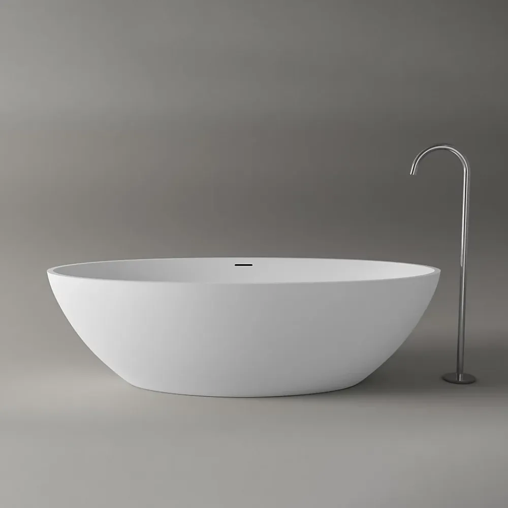 Bernstein Baignoire îlot fonte minérale Ovale Moderne pour Salle de Bain avec Bonde et trop plein - 180x85x52cm - RIO STONE - Blanc Mat