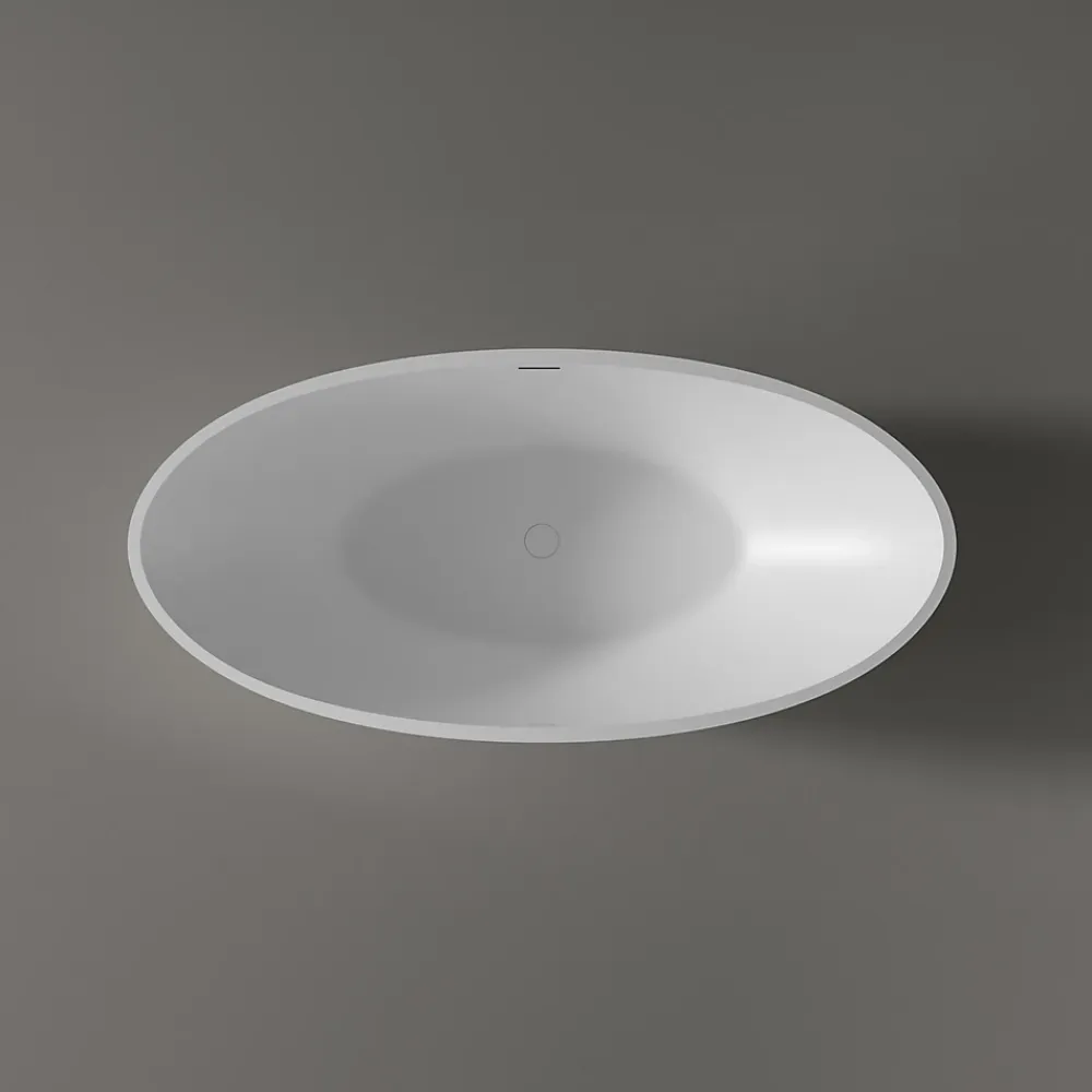 Bernstein Baignoire îlot fonte minérale Ovale Moderne pour Salle de Bain avec Bonde et trop plein - 180x85x52cm - RIO STONE - Blanc Mat