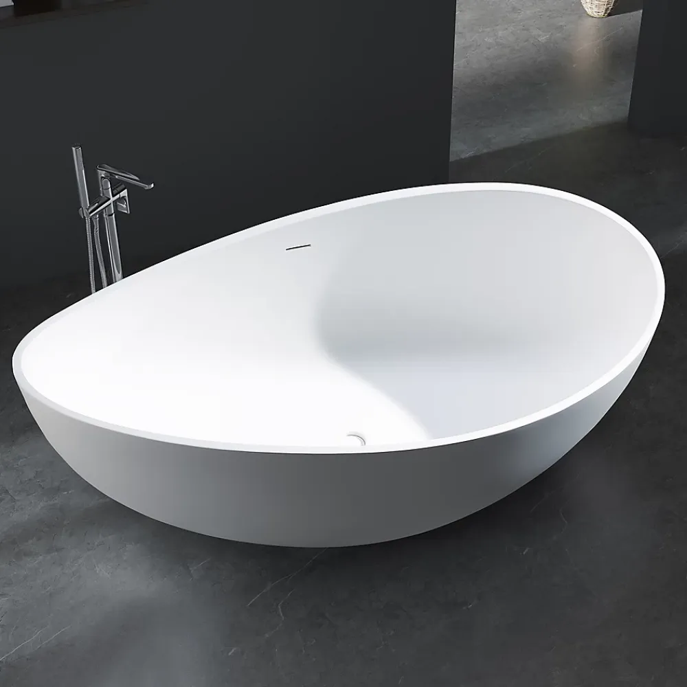 Baignoire Îlot|Bernstein Baignoire îlot fonte minérale, Solide Surface, WAVE blanc, 180x110cm, Blanc haute brillance