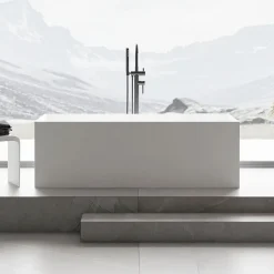 Baignoire Îlot|Bernstein Baignoire îlot Fonte minérale rectangulaire 170x72x55cm + bonde pop-up et trop plein - Blanc mat - LUNA