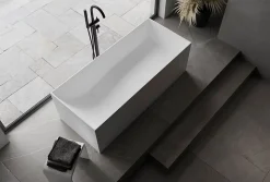 Baignoire Îlot|Bernstein Baignoire îlot Fonte minérale rectangulaire 170x72x55cm + bonde pop-up et trop plein - Blanc mat - LUNA