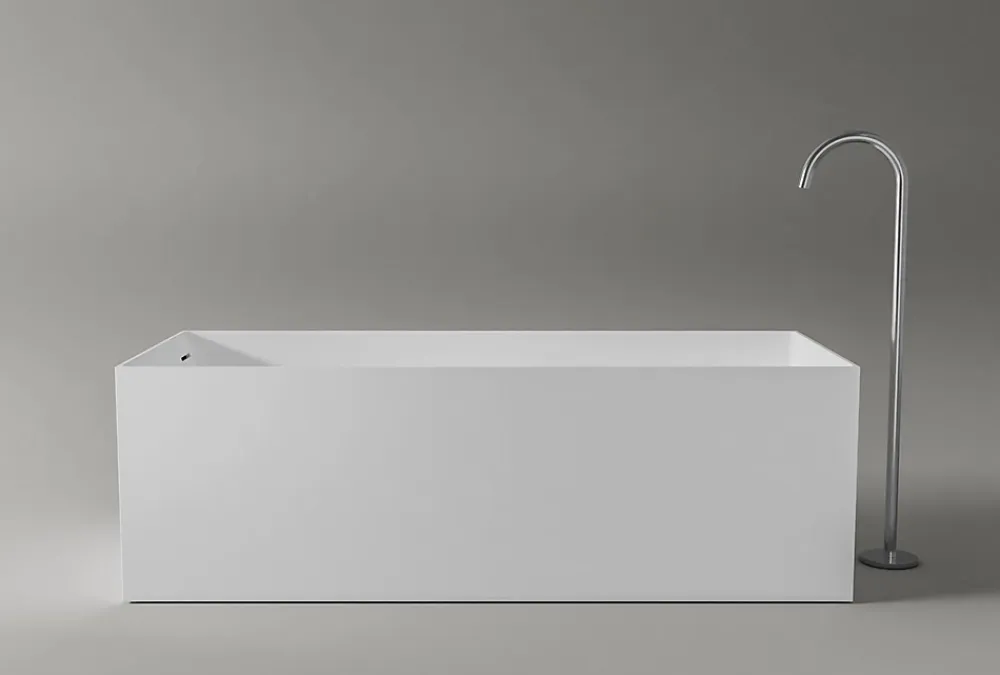 Baignoire Îlot|Bernstein Baignoire îlot Fonte minérale rectangulaire 170x72x55cm + bonde pop-up et trop plein - Blanc mat - LUNA