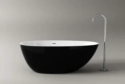 Baignoire Îlot|Bernstein Baignoire îlot fonte minérale ovale autoportante Moderne avec bonde - 150x75x54cm - VELA Noir (brillant)