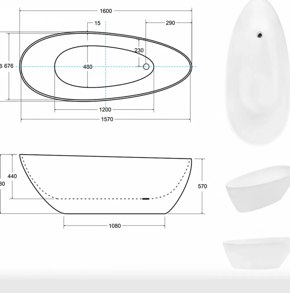 Azura Home Design Baignoire îlot GOYA noir - 160 x 70 cm