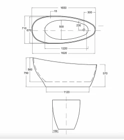 Azura Home Design Baignoire îlot KEYA GLAM SILVER 165 x 70 cm