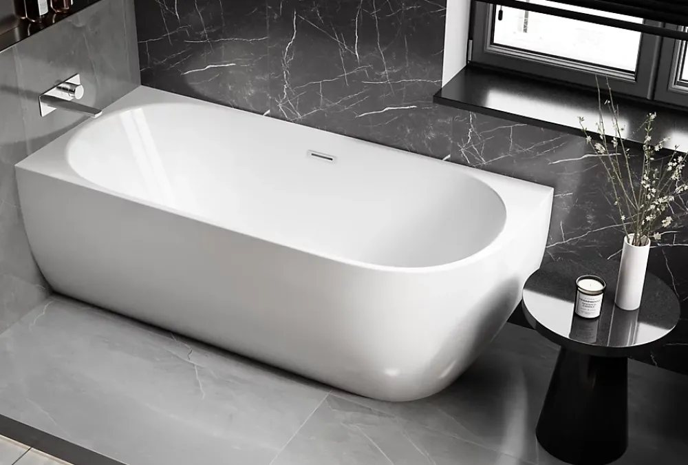 Baignoire Îlot|Bernstein Baignoire îlot LENA CORNER acrylique blanc brillant - montage gauche -170x75cm - Garantie 5 ans - Avec mitigeur 8028, Sans siphon