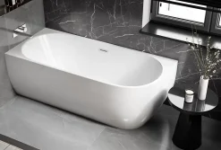 Baignoire Îlot|Bernstein Baignoire îlot LENA CORNER acrylique blanc brillant - montage gauche -170x75cm - Garantie 5 ans - Avec mitigeur 1521, Avec siphon