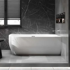 Bernstein Baignoire îlot LENA CORNER acrylique blanc brillant - montage droite -170x75cm - Garantie 5 ans - Avec siphon et mitigeur 8028B