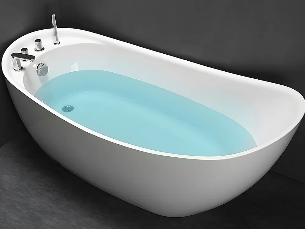 Vente-unique Baignoire îlot NATALIA avec robinetterie - 220L - L150 x P75 x H70cm - Blanche