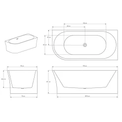 Baignoire D'Angle|Bernstein Baignoire îlot NOVA CORNER acrylique blanc - montage droite -170x78cm - Garantie 5 ans - Sans robinet ni siphon