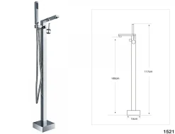 Bernstein Baignoire îlot NOVA CORNER acrylique blanc - montage droite -170x78cm - Garantie 5 ans - Avec robinet mitigeur 1521, Avec siphon