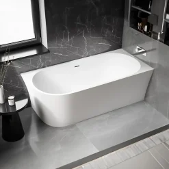 Baignoire D'Angle|Bernstein Baignoire îlot NOVA CORNER acrylique blanc - montage droite -170x78cm - Garantie 5 ans - Sans siphon, Avec robinet mitigeur 1523C