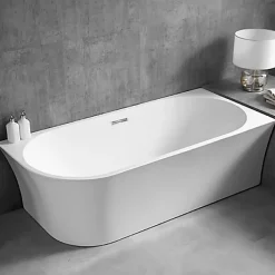Bernstein Baignoire îlot NOVA CORNER acrylique, 170x78cm, Garantie 5 ans, montage droite, Avec robinet mitigeur 1521, Avec siphon, Blanc mat