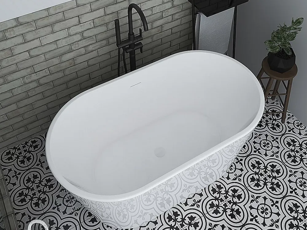 Baignoire Îlot|Vente-unique Baignoire îlot ovale - 180 L - L130 x H58 x P71 cm - Blanche - Acrylique - APOGON