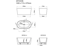 Vente-unique Baignoire îlot ovale - 180L - 130 x 71 x 58 cm - Noire - Acrylique - APOGON