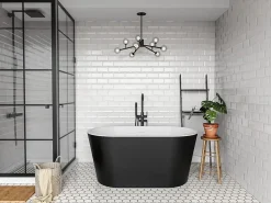 Vente-unique Baignoire îlot ovale - 180L - 130 x 71 x 58 cm - Noire - Acrylique - APOGON