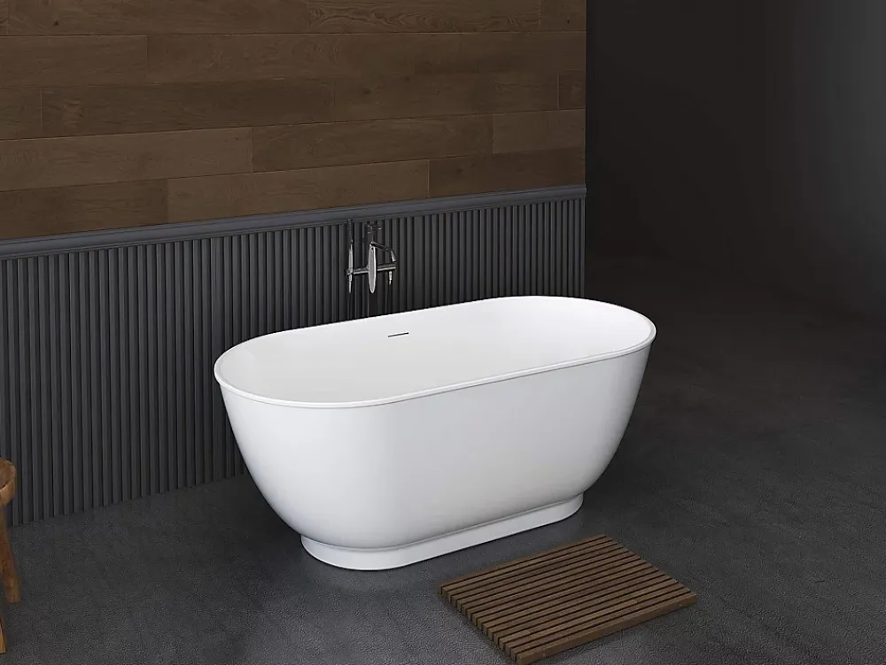 Baignoire Îlot|Vente-unique Baignoire îlot ovale - 210L - 150 x 74 x 57 cm - Blanc brillant - Acrylique - MOBULA