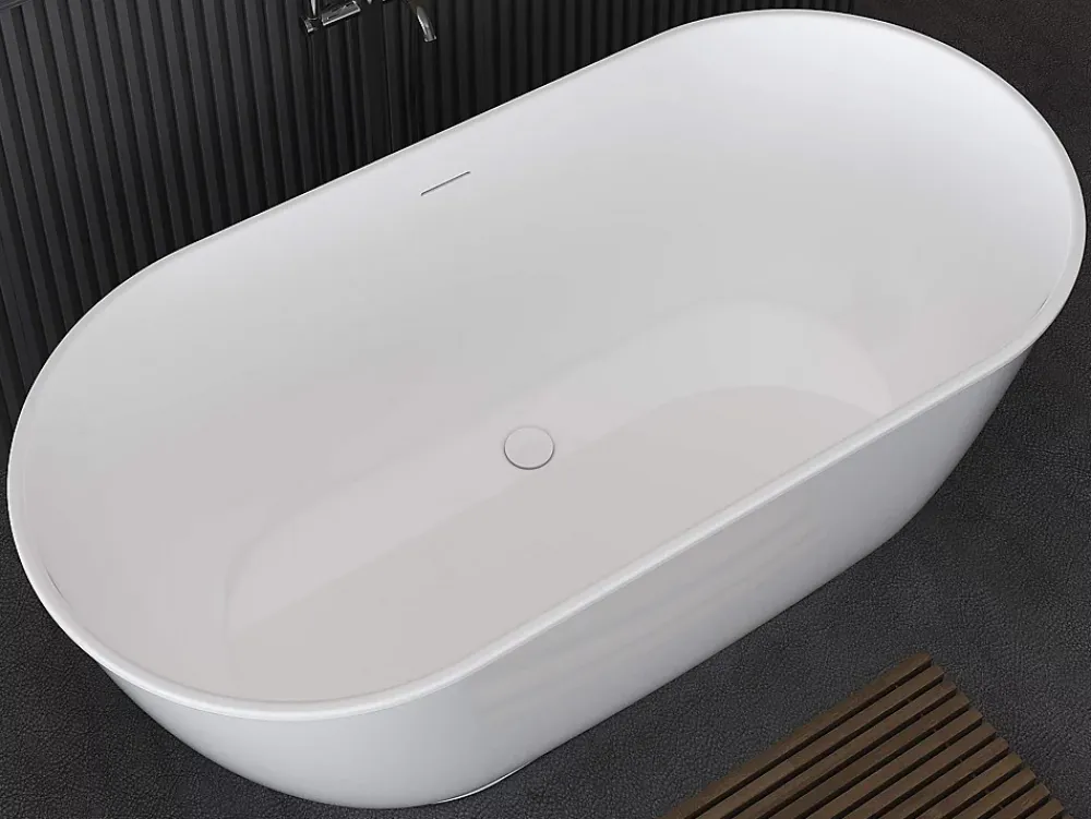 Baignoire Îlot|Vente-unique Baignoire îlot ovale - 210L - 150 x 74 x 57 cm - Blanc brillant - Acrylique - MOBULA