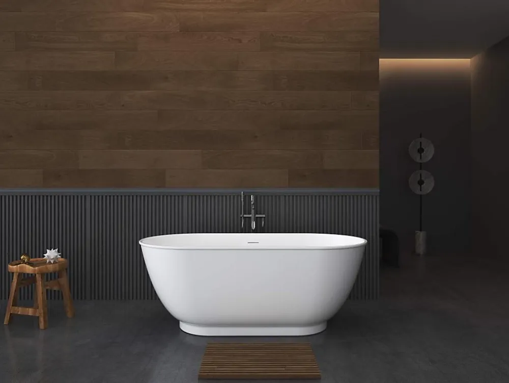 Baignoire Îlot|Vente-unique Baignoire îlot ovale - 210L - 150 x 74 x 57 cm - Blanc brillant - Acrylique - MOBULA