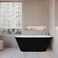 Baignoire Îlot|AICA Sanitaire Baignoire îlot ovale bicolore - 260L - 160x73x60 cm - intérieur blanc - extérieur noir mat - Design moderne en acrylique