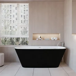 AICA Sanitaire Baignoire îlot ovale bicolore - 280L - 170x78x60 cm - intérieur blanc + extérieur noir mat - Design moderne en acrylique