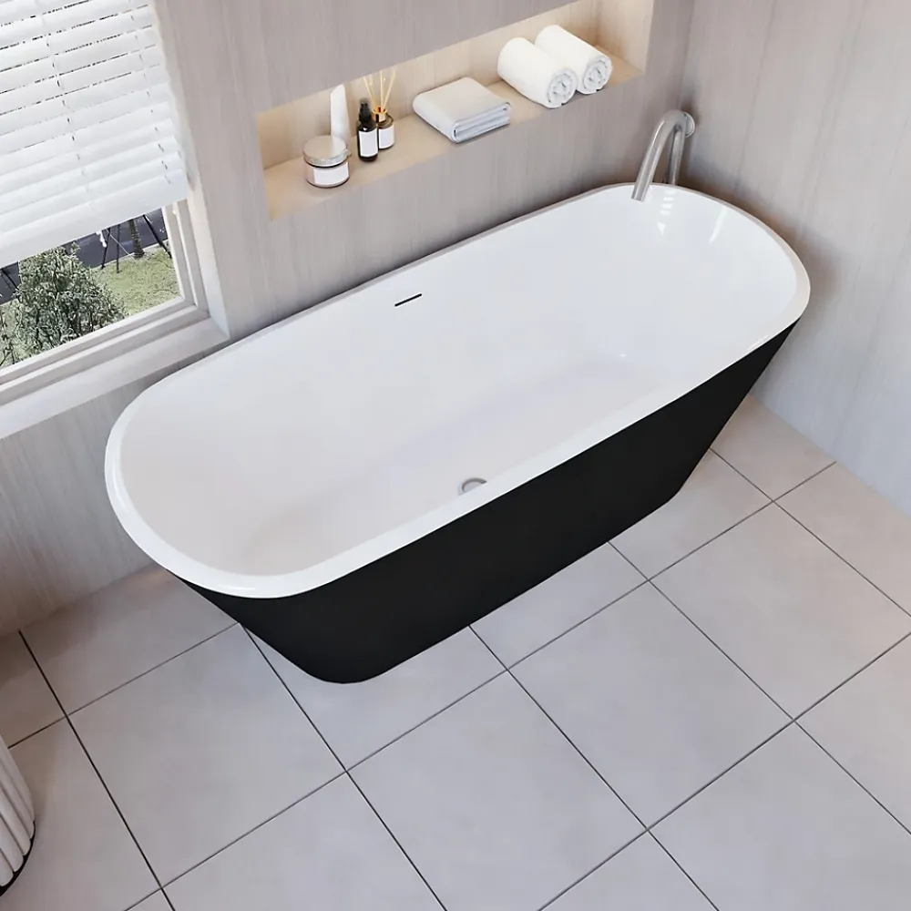 AICA Sanitaire Baignoire îlot ovale bicolore - 280L - 170x78x60 cm - intérieur blanc + extérieur noir mat - Design moderne en acrylique