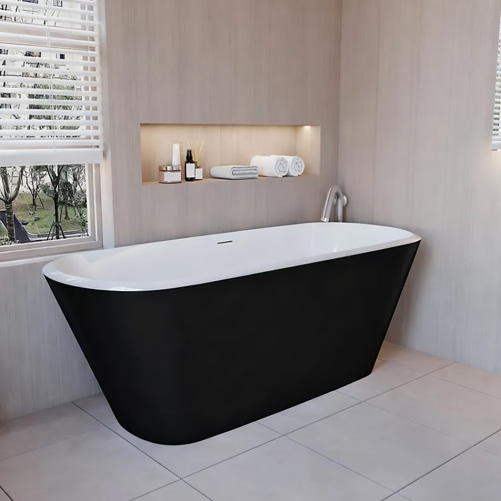 AICA Sanitaire Baignoire îlot ovale bicolore - 280L - 170x78x60 cm - intérieur blanc + extérieur noir mat - Design moderne en acrylique