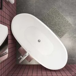Baignoire Îlot|AICA Sanitaire Baignoire îlot ovale blanc en Acrylique - 206L - L.150 x l.72 x H.65cm - Préassemblée, facile à installer ,by AICA