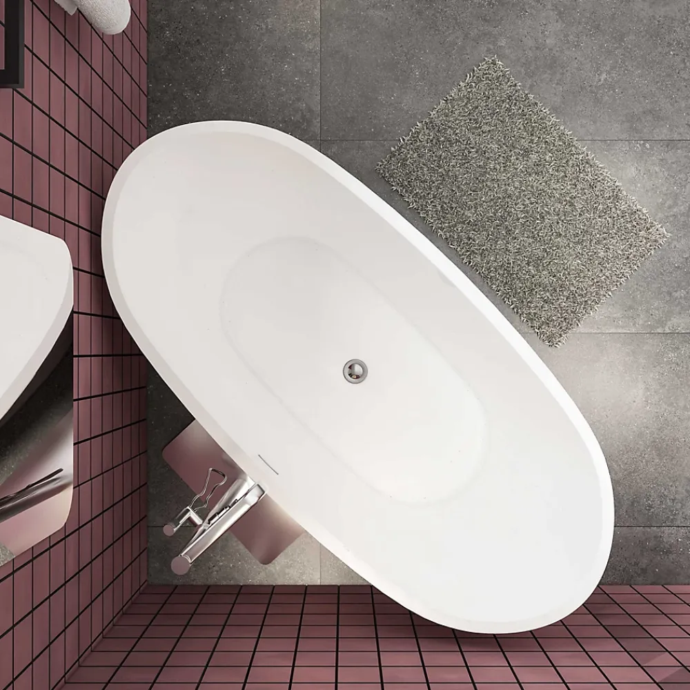 Baignoire Îlot|AICA Sanitaire Baignoire îlot ovale blanc en Acrylique - 206L - L.150 x l.72 x H.65cm - Préassemblée, facile à installer ,by AICA