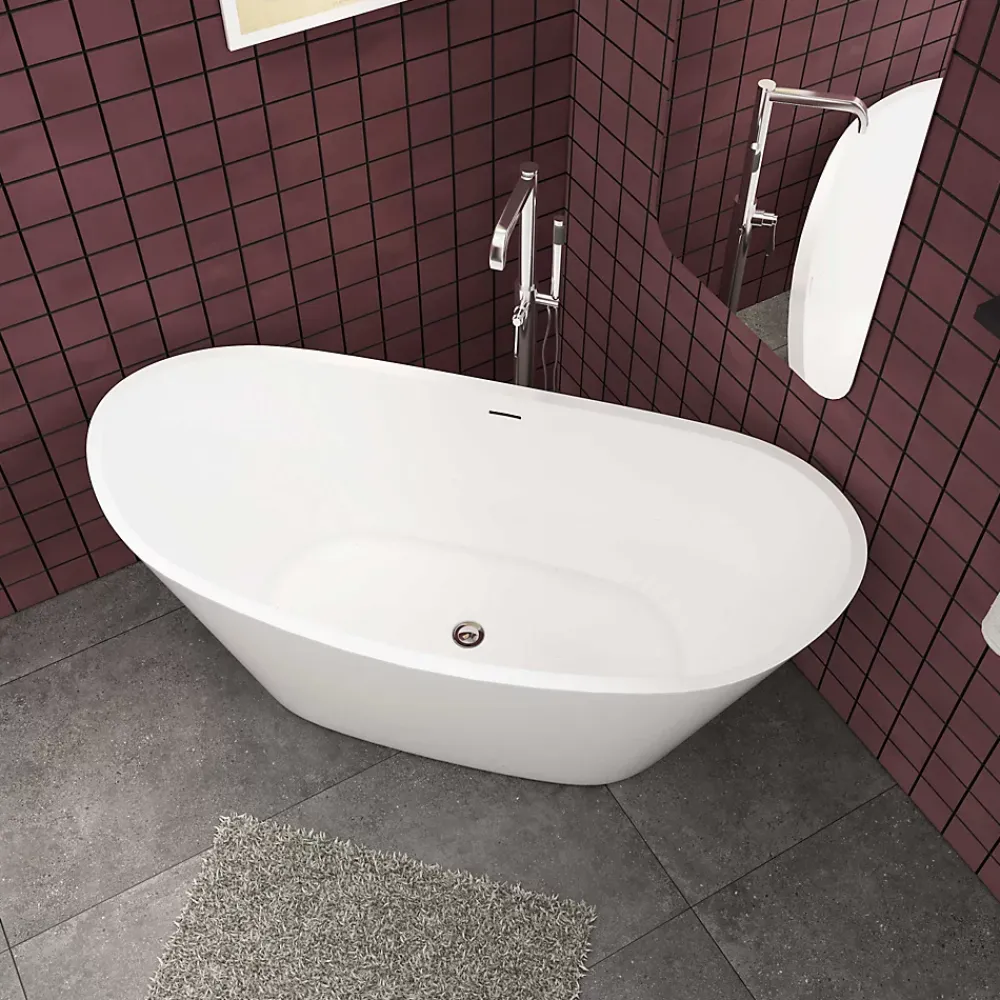 Baignoire Îlot|AICA Sanitaire Baignoire îlot ovale blanc en Acrylique - 206L - L.150 x l.72 x H.65cm - Préassemblée, facile à installer ,by AICA