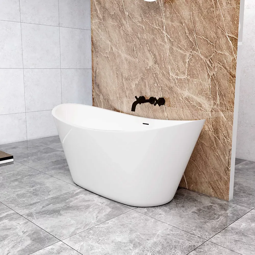 Baignoire Îlot|AICA Sanitaire Baignoire îlot ovale L.150 x l.72 x H.65cm blanc en Acrylique - avec Bonde et trop plein , by AICA