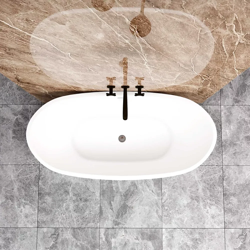 Baignoire Îlot|AICA Sanitaire Baignoire îlot ovale L.150 x l.72 x H.65cm blanc en Acrylique - avec Bonde et trop plein , by AICA