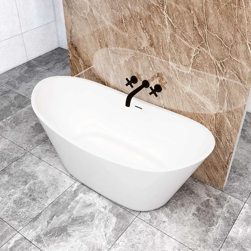 Baignoire Îlot|AICA Sanitaire Baignoire îlot ovale L.150 x l.72 x H.65cm blanc en Acrylique - avec Bonde et trop plein , by AICA
