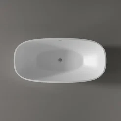 Bernstein Baignoire îlot ovale moderne 180x87x54cm Blanc mat fonte minérale, isolation thermique - OCEAN STONE - Sans Robinet ni siphon