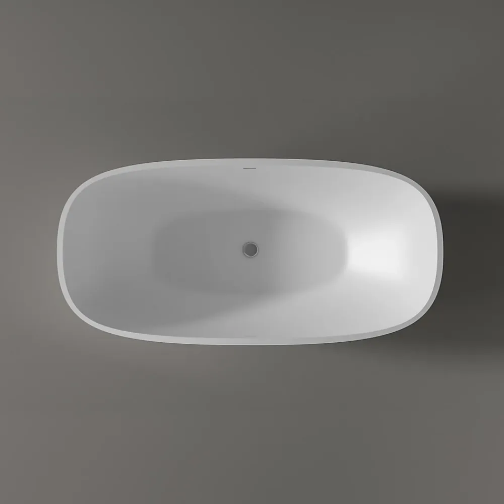 Bernstein Baignoire îlot ovale moderne 180x87x54cm Blanc mat fonte minérale, isolation thermique - OCEAN STONE - Sans Robinet ni siphon