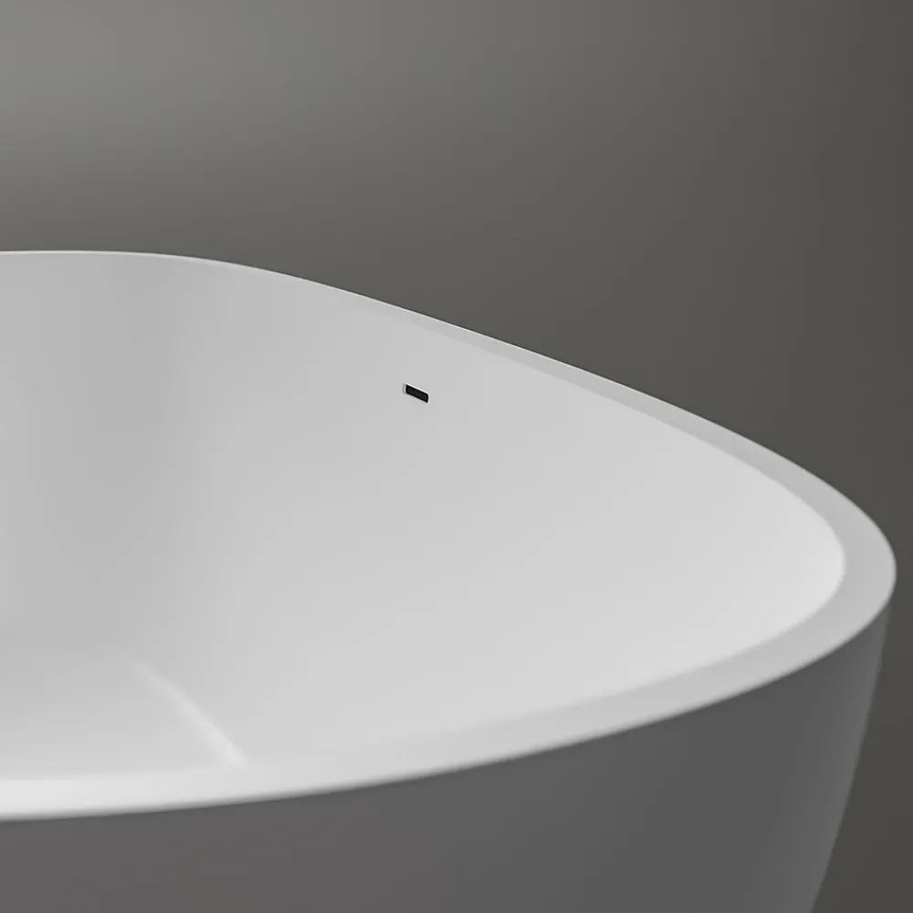 Bernstein Baignoire îlot ovale moderne 180x87x54cm Blanc mat fonte minérale, isolation thermique - OCEAN STONE - Sans Robinet ni siphon