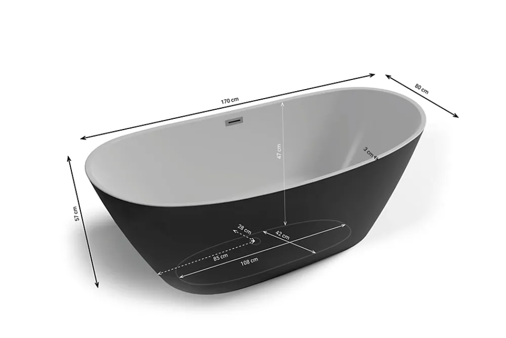 Baignoire Îlot|Spalina Baignoire îlot ovale Venecia, noir mat, 170x80 cm, by